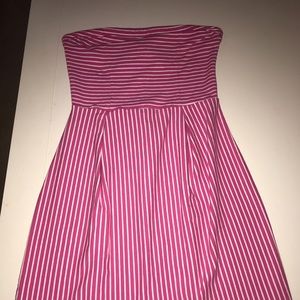 Pink and White Striped Strapless Dress